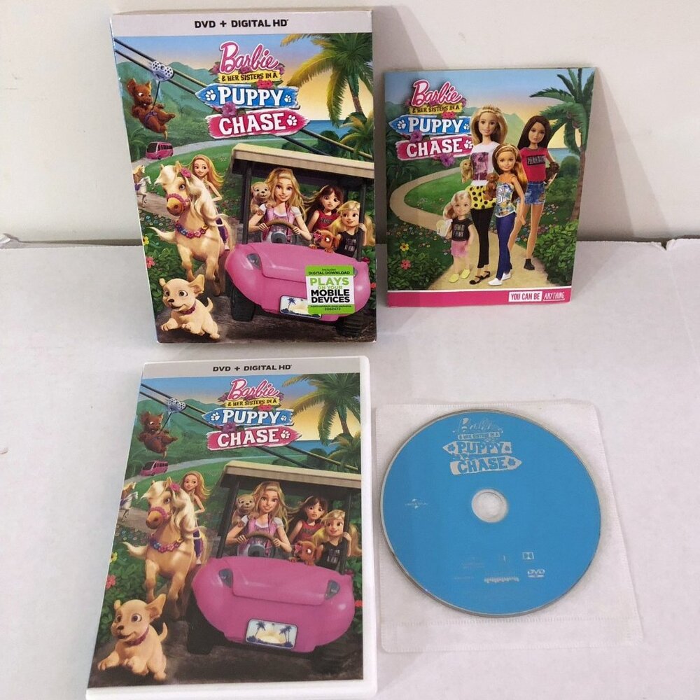 Barbie & Her Sisters in a Puppy Chase DVD 2016 Mattel English French Spanish